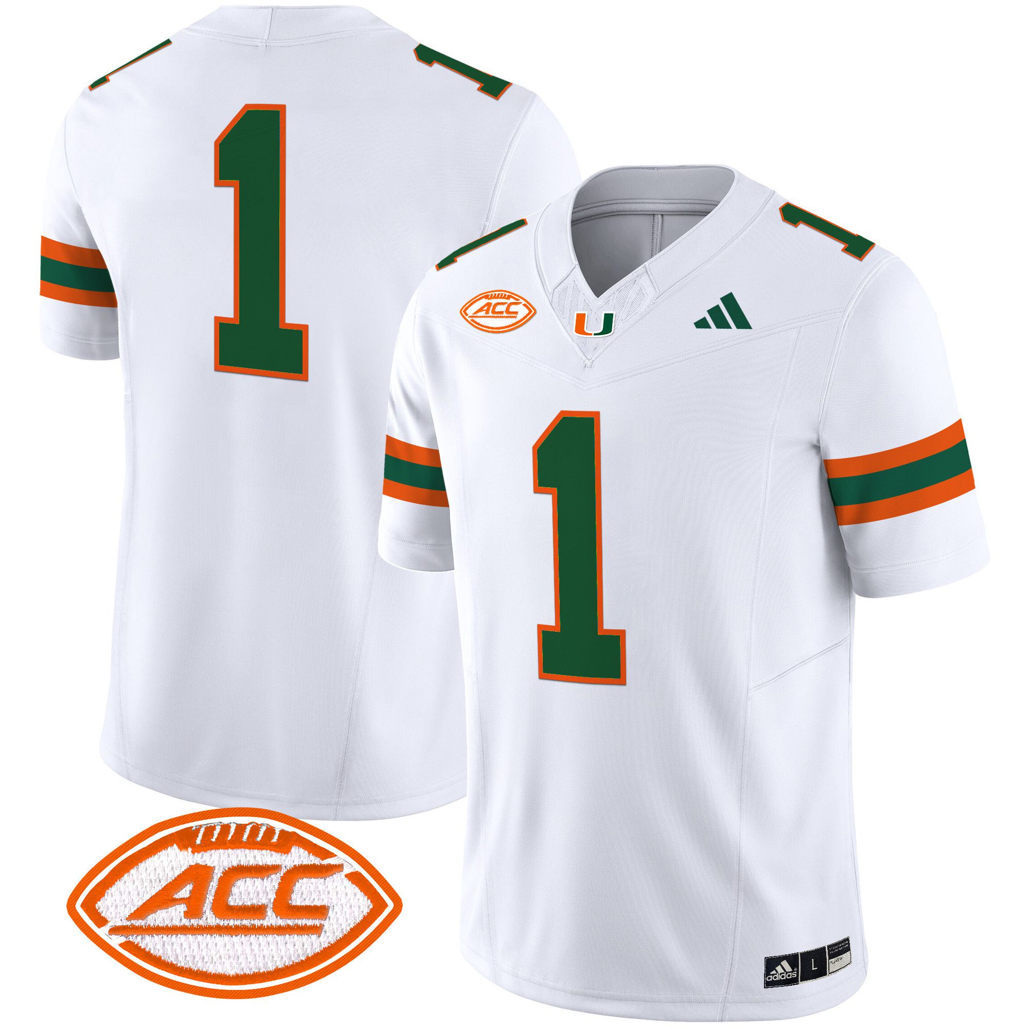 Men Miami Hurricanes #1 No Name White 2024 Vapor Limited NCAA Jersey